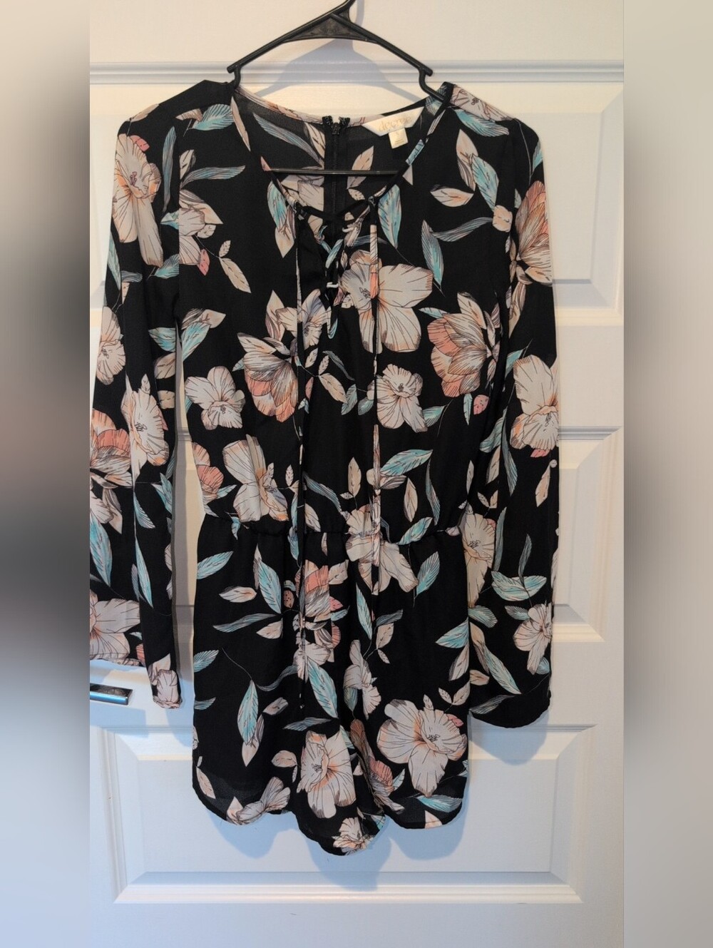 Decree Black Top with Pastel Pink and Mint Floral Accents